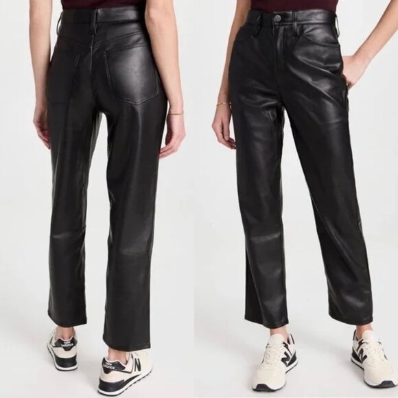 Madewell The Perfect Vintage Straight Jean: Faux Leather Edition Black Size 28 - Picture 1 of 16
